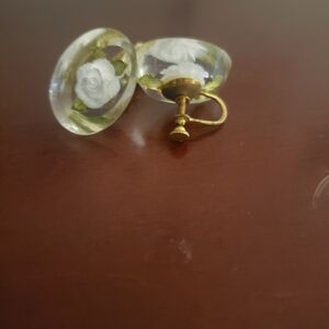 Gold and White Rose Earrings